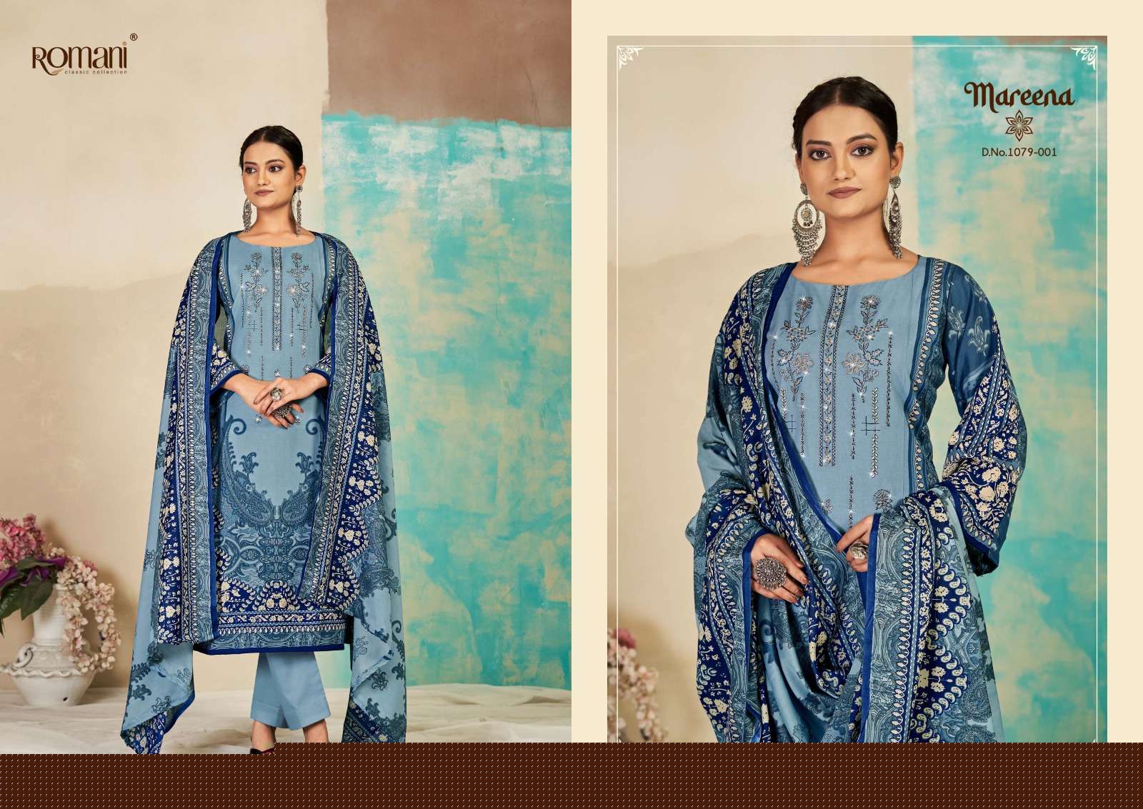 Mareena Vol-15 By Romani 1079-001 To 1079-010 Series Beautiful Stylish Festive Suits Fancy Colorful Casual Wear & Ethnic Wear & Ready To Wear Pure Soft Cotton With Embroidery Dresses At Wholesale Price
