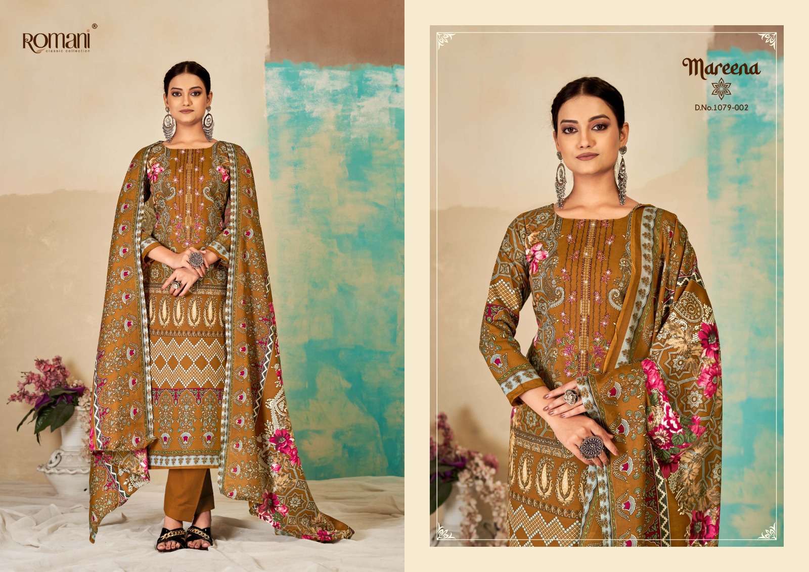 Mareena Vol-15 By Romani 1079-001 To 1079-010 Series Beautiful Stylish Festive Suits Fancy Colorful Casual Wear & Ethnic Wear & Ready To Wear Pure Soft Cotton With Embroidery Dresses At Wholesale Price