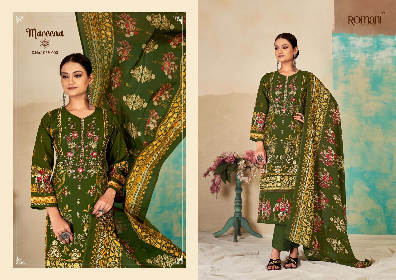 Mareena Vol-15 By Romani 1079-001 To 1079-010 Series Beautiful Stylish Festive Suits Fancy Colorful Casual Wear & Ethnic Wear & Ready To Wear Pure Soft Cotton With Embroidery Dresses At Wholesale Price