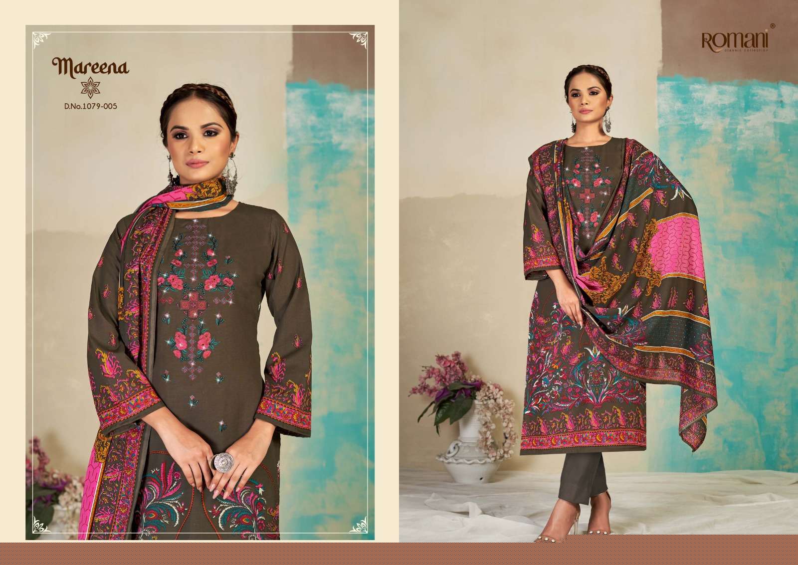 Mareena Vol-15 By Romani 1079-001 To 1079-010 Series Beautiful Stylish Festive Suits Fancy Colorful Casual Wear & Ethnic Wear & Ready To Wear Pure Soft Cotton With Embroidery Dresses At Wholesale Price