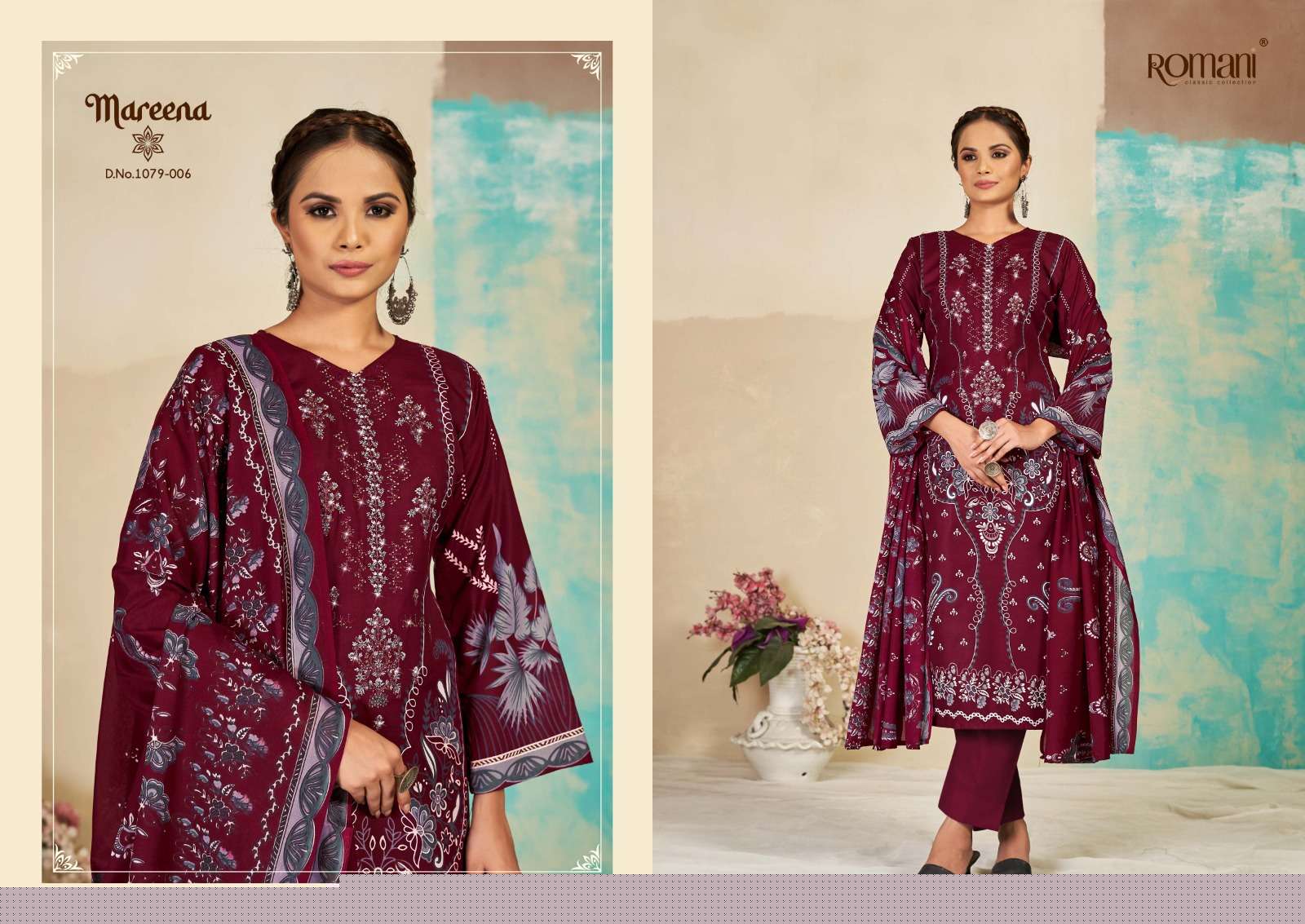 Mareena Vol-15 By Romani 1079-001 To 1079-010 Series Beautiful Stylish Festive Suits Fancy Colorful Casual Wear & Ethnic Wear & Ready To Wear Pure Soft Cotton With Embroidery Dresses At Wholesale Price