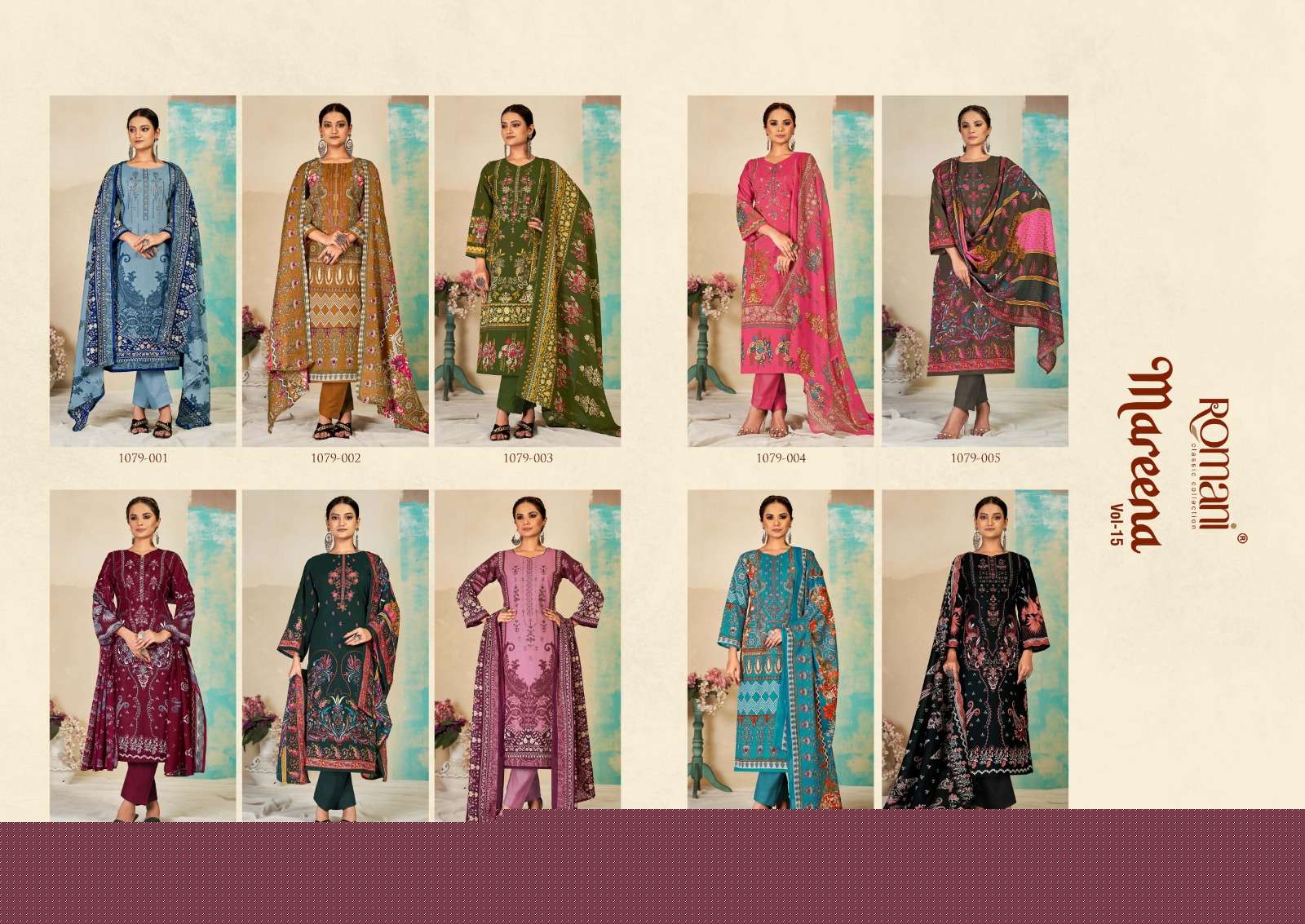 Mareena Vol-15 By Romani 1079-001 To 1079-010 Series Beautiful Stylish Festive Suits Fancy Colorful Casual Wear & Ethnic Wear & Ready To Wear Pure Soft Cotton With Embroidery Dresses At Wholesale Price