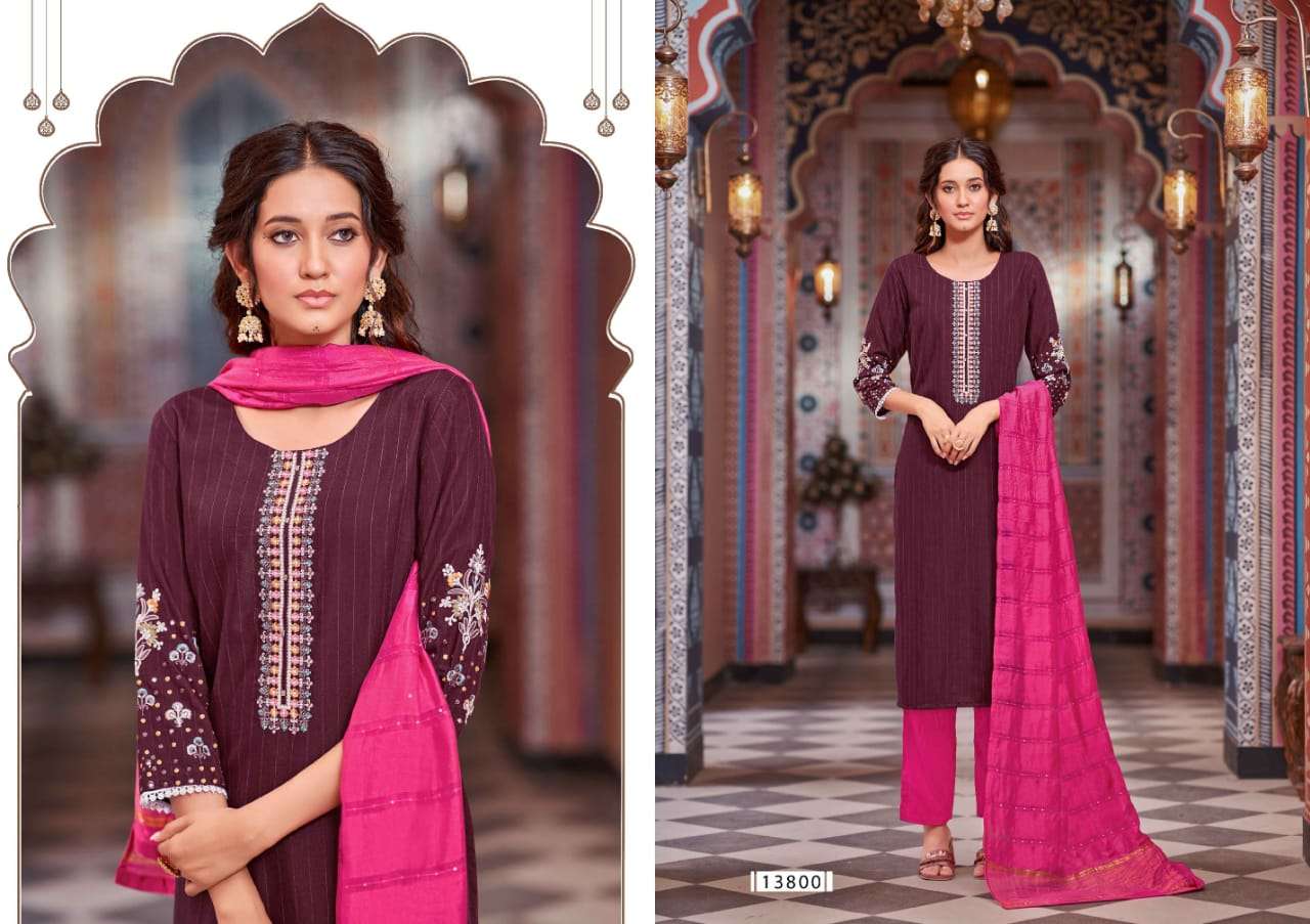 Kalindi By Kalaroop 13800 To 13805 Series Beautiful Stylish Festive Suits Fancy Colorful Casual Wear & Ethnic Wear & Ready To Wear Rayon Embroidered Dresses At Wholesale Price