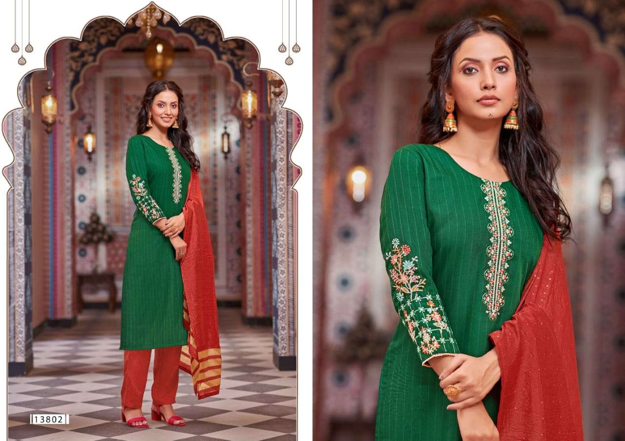 Kalindi By Kalaroop 13800 To 13805 Series Beautiful Stylish Festive Suits Fancy Colorful Casual Wear & Ethnic Wear & Ready To Wear Rayon Embroidered Dresses At Wholesale Price