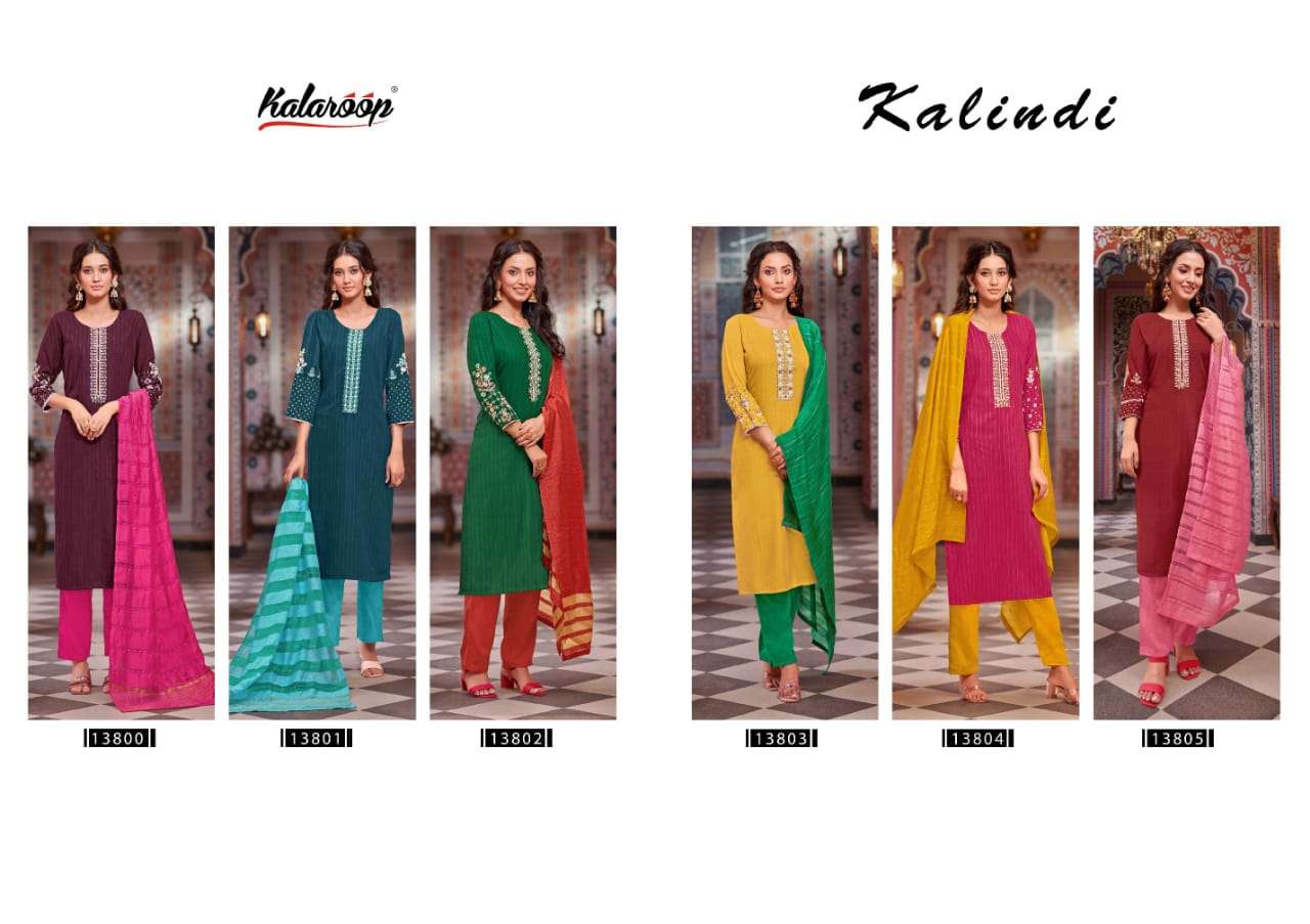 Kalindi By Kalaroop 13800 To 13805 Series Beautiful Stylish Festive Suits Fancy Colorful Casual Wear & Ethnic Wear & Ready To Wear Rayon Embroidered Dresses At Wholesale Price
