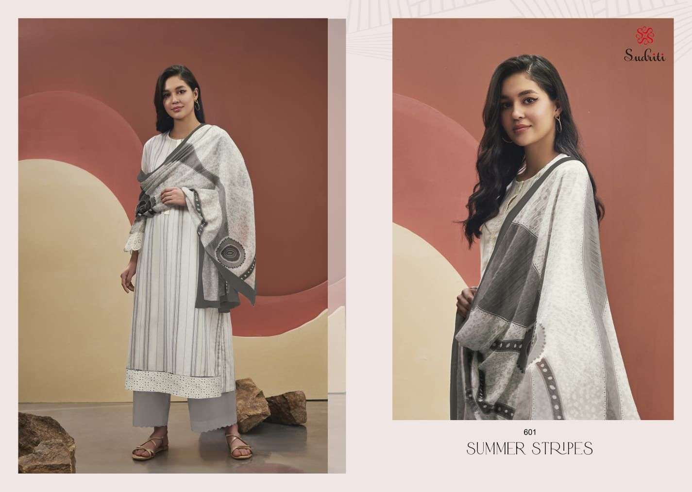 Summer Stripes By Sudriti Beautiful Stylish Festive Suits Fancy Colorful Casual Wear & Ethnic Wear & Ready To Wear Cambric Print Embroidered Dresses At Wholesale Price