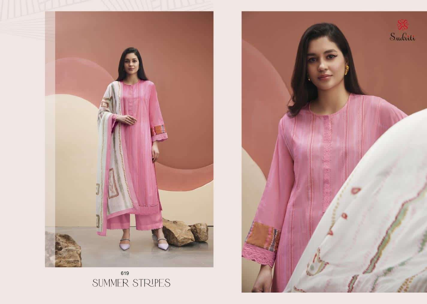 Summer Stripes By Sudriti Beautiful Stylish Festive Suits Fancy Colorful Casual Wear & Ethnic Wear & Ready To Wear Cambric Print Embroidered Dresses At Wholesale Price