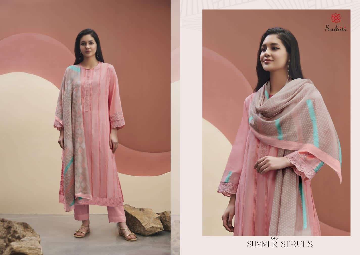 Summer Stripes By Sudriti Beautiful Stylish Festive Suits Fancy Colorful Casual Wear & Ethnic Wear & Ready To Wear Cambric Print Embroidered Dresses At Wholesale Price
