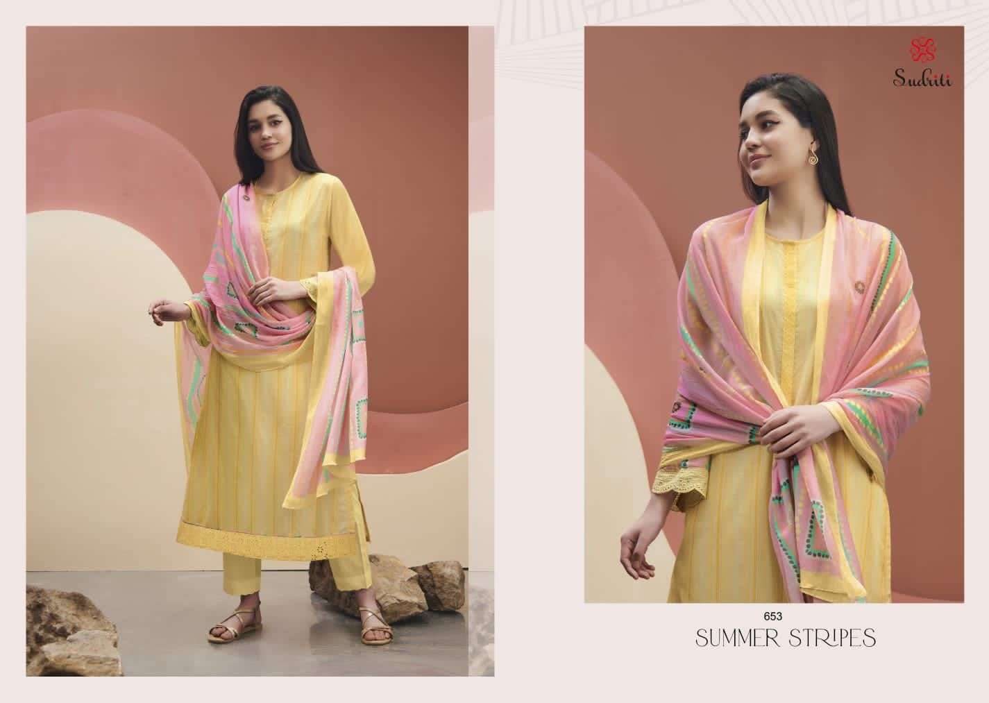 Summer Stripes By Sudriti Beautiful Stylish Festive Suits Fancy Colorful Casual Wear & Ethnic Wear & Ready To Wear Cambric Print Embroidered Dresses At Wholesale Price