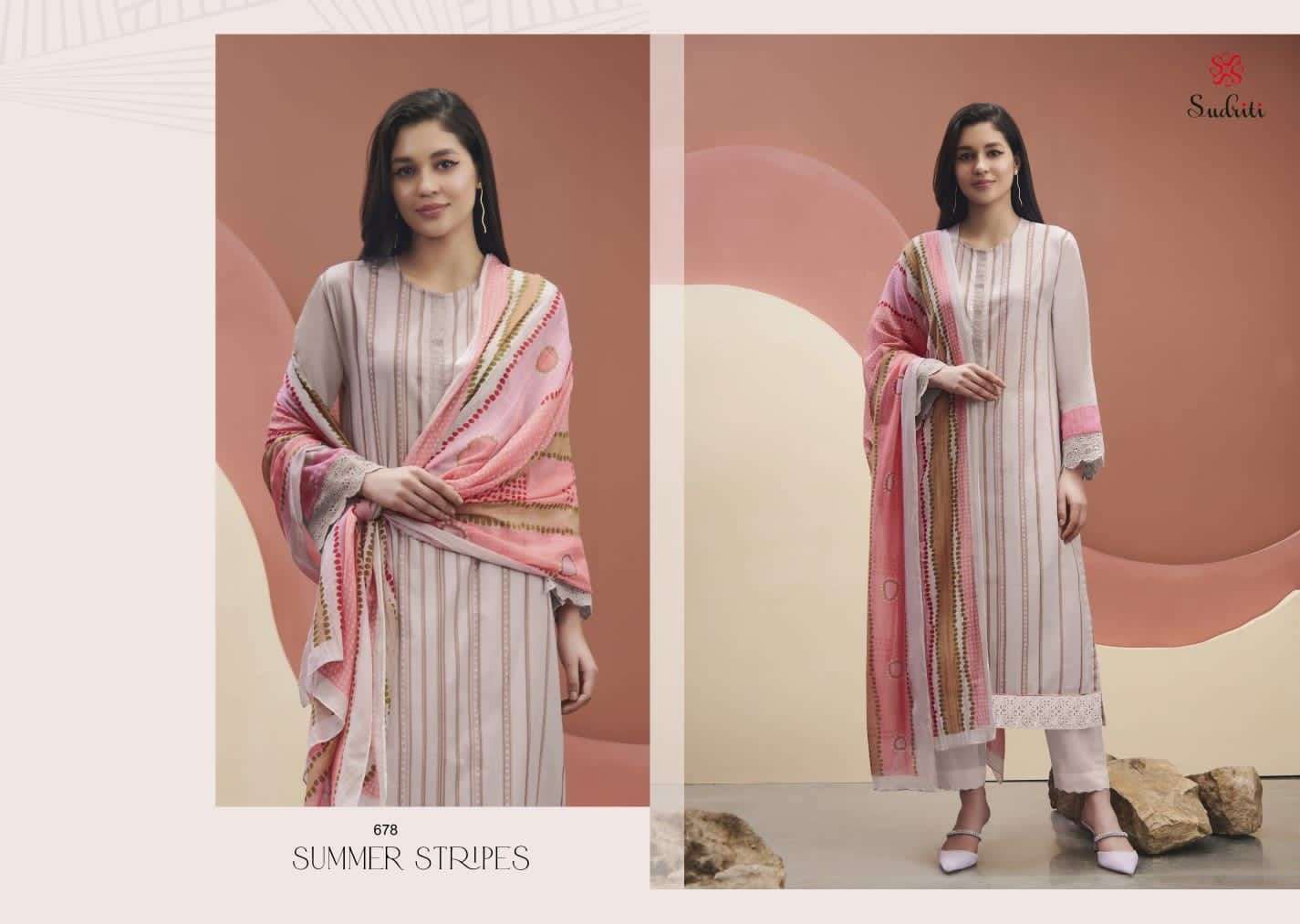 Summer Stripes By Sudriti Beautiful Stylish Festive Suits Fancy Colorful Casual Wear & Ethnic Wear & Ready To Wear Cambric Print Embroidered Dresses At Wholesale Price