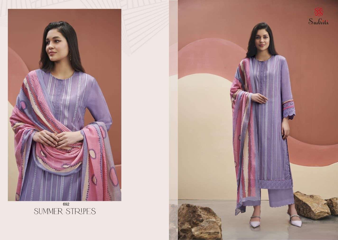Summer Stripes By Sudriti Beautiful Stylish Festive Suits Fancy Colorful Casual Wear & Ethnic Wear & Ready To Wear Cambric Print Embroidered Dresses At Wholesale Price