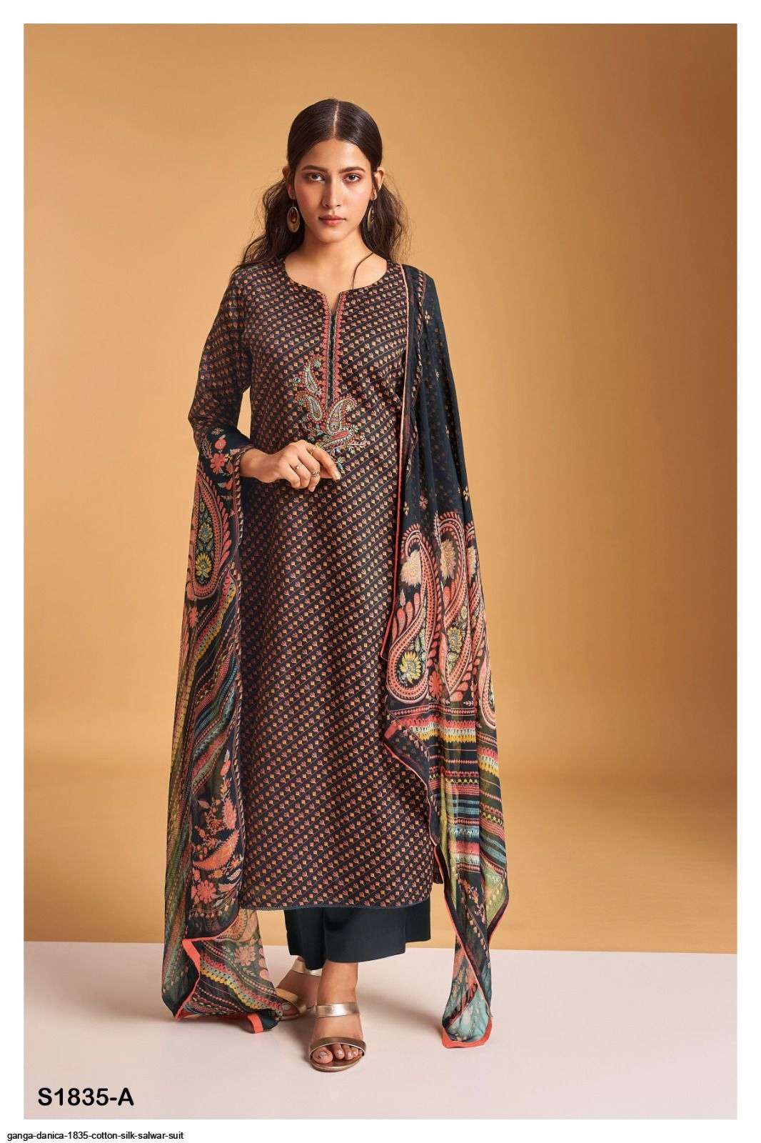 Danica-1835 By Ganga Fashion 1835-A To 1835-D Series Beautiful Stylish Festive Suits Fancy Colorful Casual Wear & Ethnic Wear & Ready To Wear Premium Cotton Silk Print Dresses At Wholesale Price