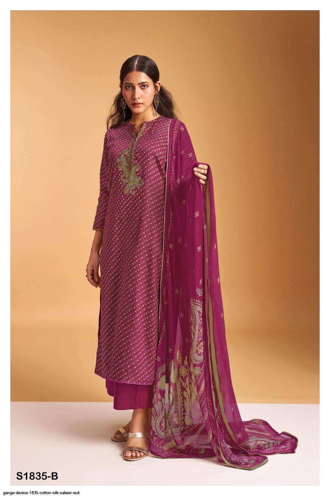 Danica-1835 By Ganga Fashion 1835-A To 1835-D Series Beautiful Stylish Festive Suits Fancy Colorful Casual Wear & Ethnic Wear & Ready To Wear Premium Cotton Silk Print Dresses At Wholesale Price