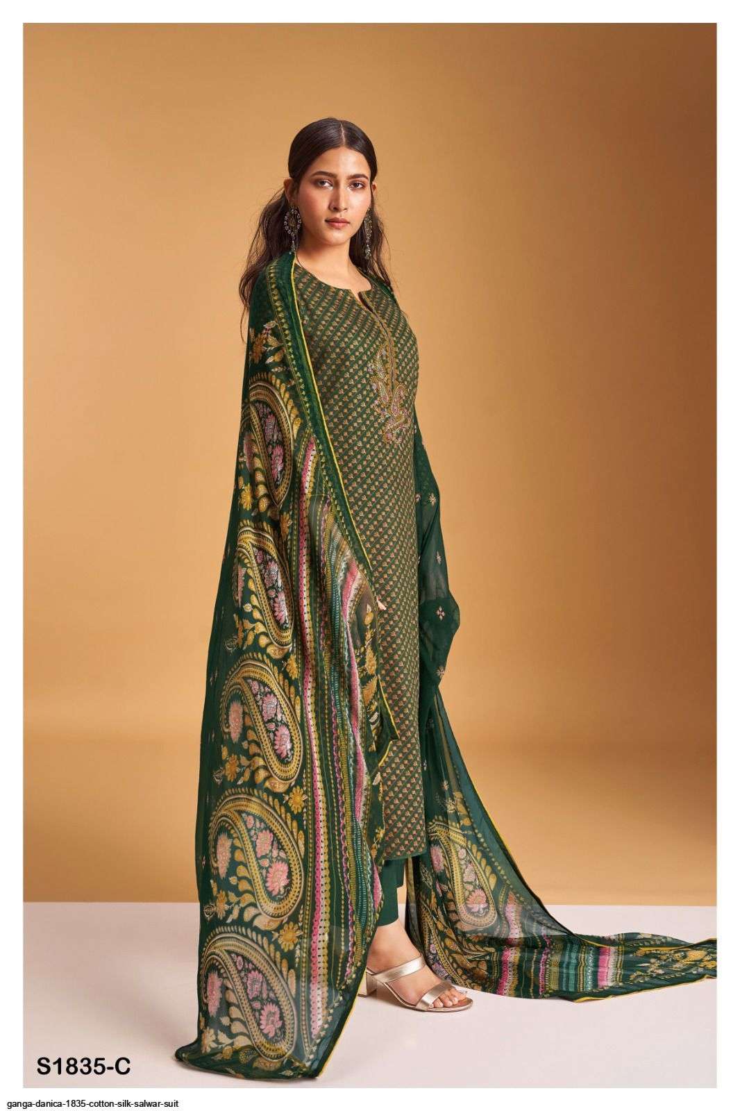 Danica-1835 By Ganga Fashion 1835-A To 1835-D Series Beautiful Stylish Festive Suits Fancy Colorful Casual Wear & Ethnic Wear & Ready To Wear Premium Cotton Silk Print Dresses At Wholesale Price
