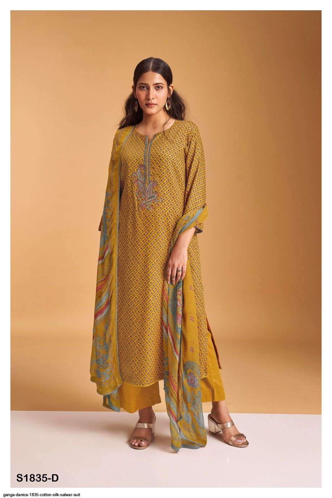 Danica-1835 By Ganga Fashion 1835-A To 1835-D Series Beautiful Stylish Festive Suits Fancy Colorful Casual Wear & Ethnic Wear & Ready To Wear Premium Cotton Silk Print Dresses At Wholesale Price