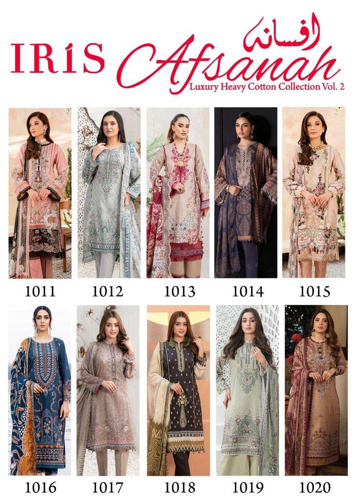 Afsanah Vol-2 By Iris 1011 To 1020 Series Designer Pakistani Suits Beautiful Fancy Stylish Colorful Party Wear & Occasional Wear Pure Cotton Print With Embroidery Dresses At Wholesale Price