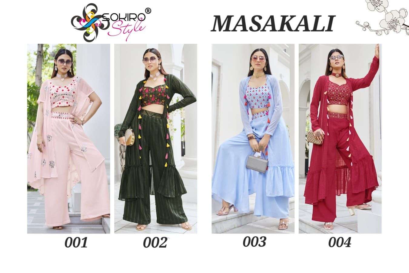Masakali By Sokiro Style 001 To 004 Series Beautiful Stylish Fancy Colorful Casual Wear & Ethnic Wear Georgette Tops With Bottom At Wholesale Price