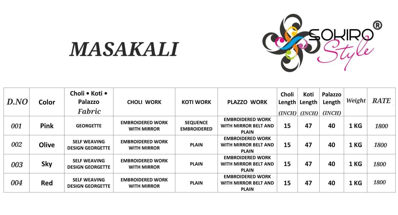 Masakali By Sokiro Style 001 To 004 Series Beautiful Stylish Fancy Colorful Casual Wear & Ethnic Wear Georgette Tops With Bottom At Wholesale Price