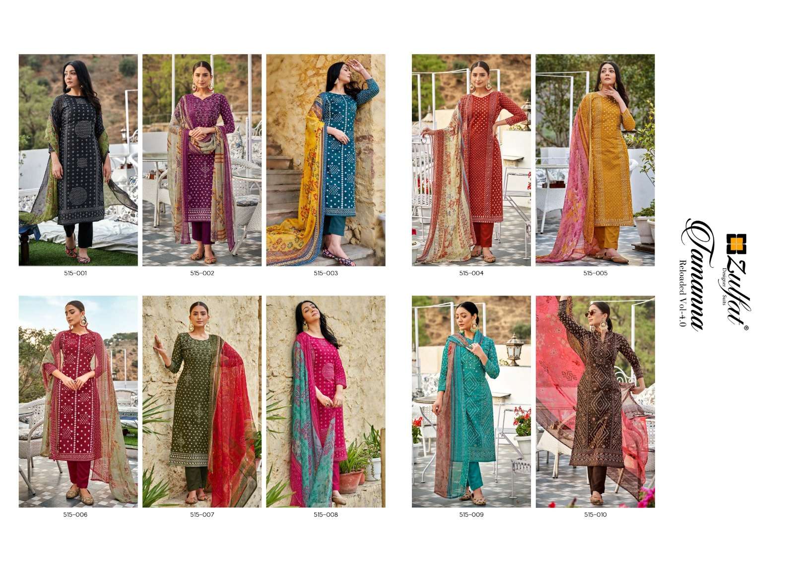 Tamanna Vol-4 By Zulfat 515-001 To 515-010 Series Designer Festive Suits Beautiful Stylish Fancy Colorful Party Wear & Occasional Wear Pure Cotton Print Dresses At Wholesale Price