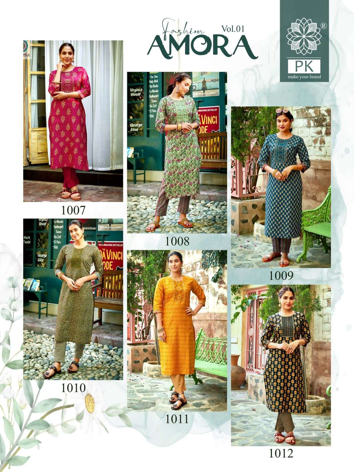 Fashion Amora Vol-1 By PK 1001 To 1012 Series Designer Stylish Fancy Colorful Beautiful Party Wear & Ethnic Wear Collection Cotton Print Kurtis With Bottom At Wholesale Price