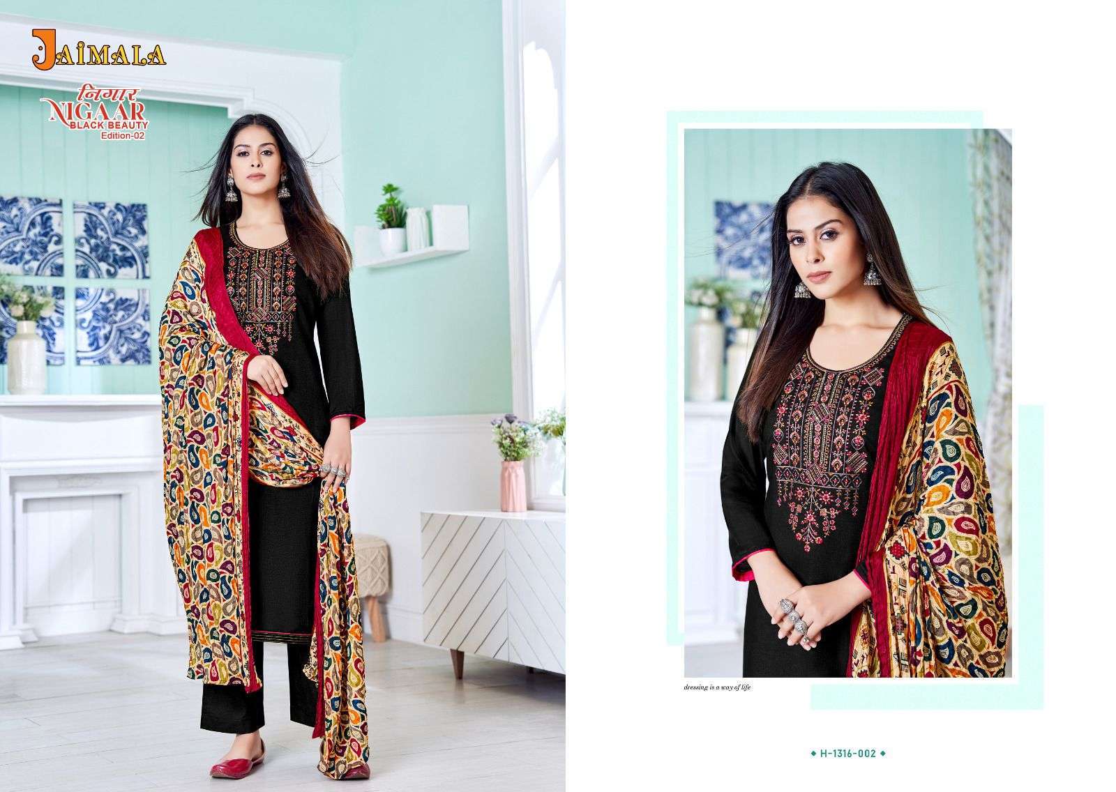 Nigaar Black Beauty Vol-2 By Jaimala 1316-001 To 1316-006 Series Designer Suits Collection Beautiful Stylish Colorful Fancy Party Wear & Occasional Wear Rayon Slub Dresses At Wholesale Price