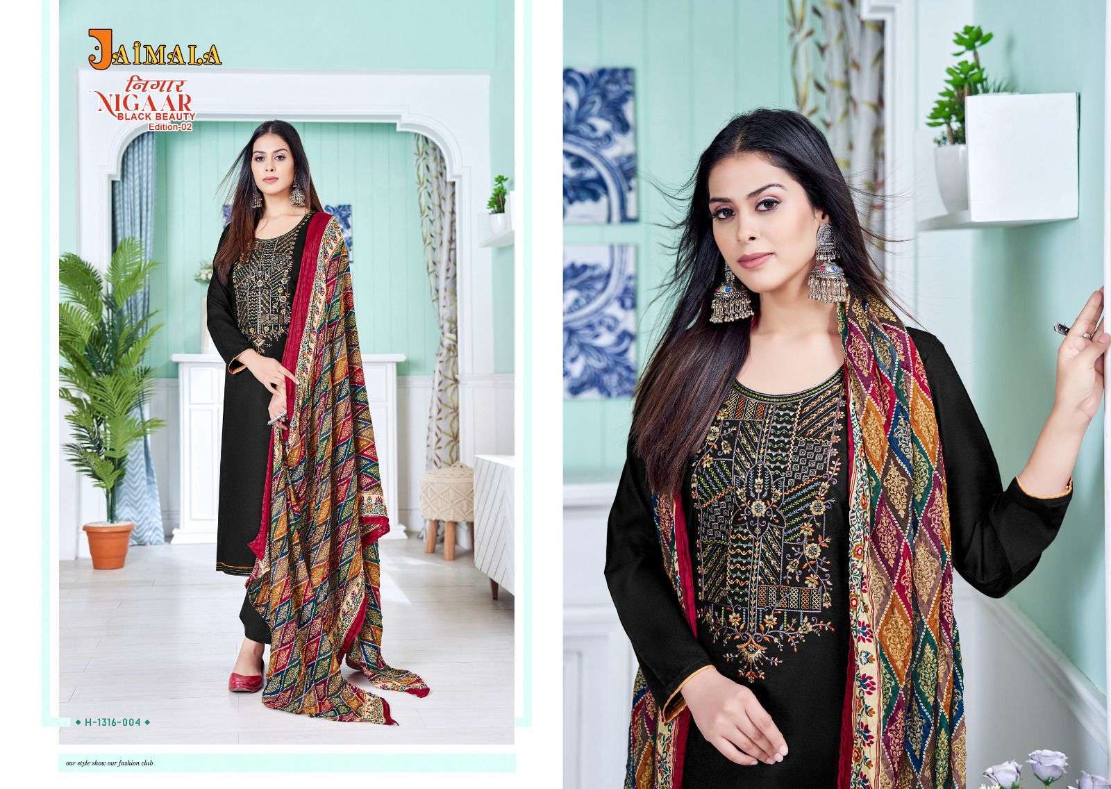 Nigaar Black Beauty Vol-2 By Jaimala 1316-001 To 1316-006 Series Designer Suits Collection Beautiful Stylish Colorful Fancy Party Wear & Occasional Wear Rayon Slub Dresses At Wholesale Price