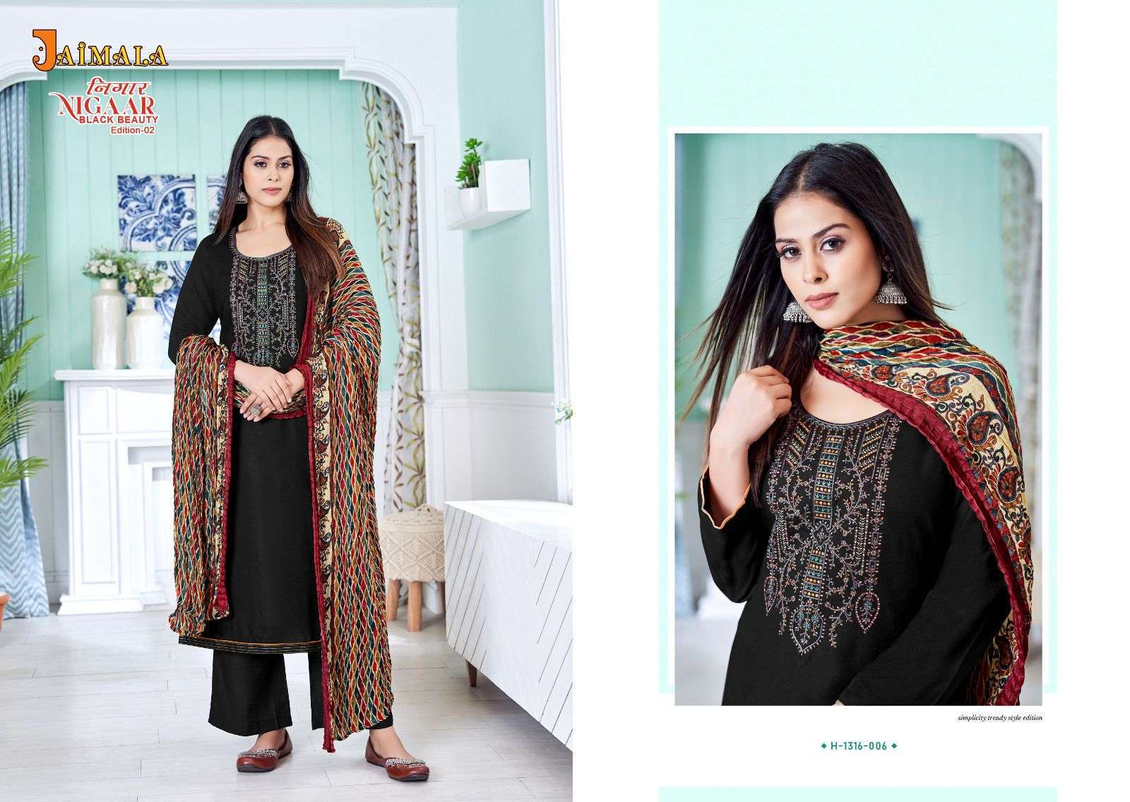 Nigaar Black Beauty Vol-2 By Jaimala 1316-001 To 1316-006 Series Designer Suits Collection Beautiful Stylish Colorful Fancy Party Wear & Occasional Wear Rayon Slub Dresses At Wholesale Price