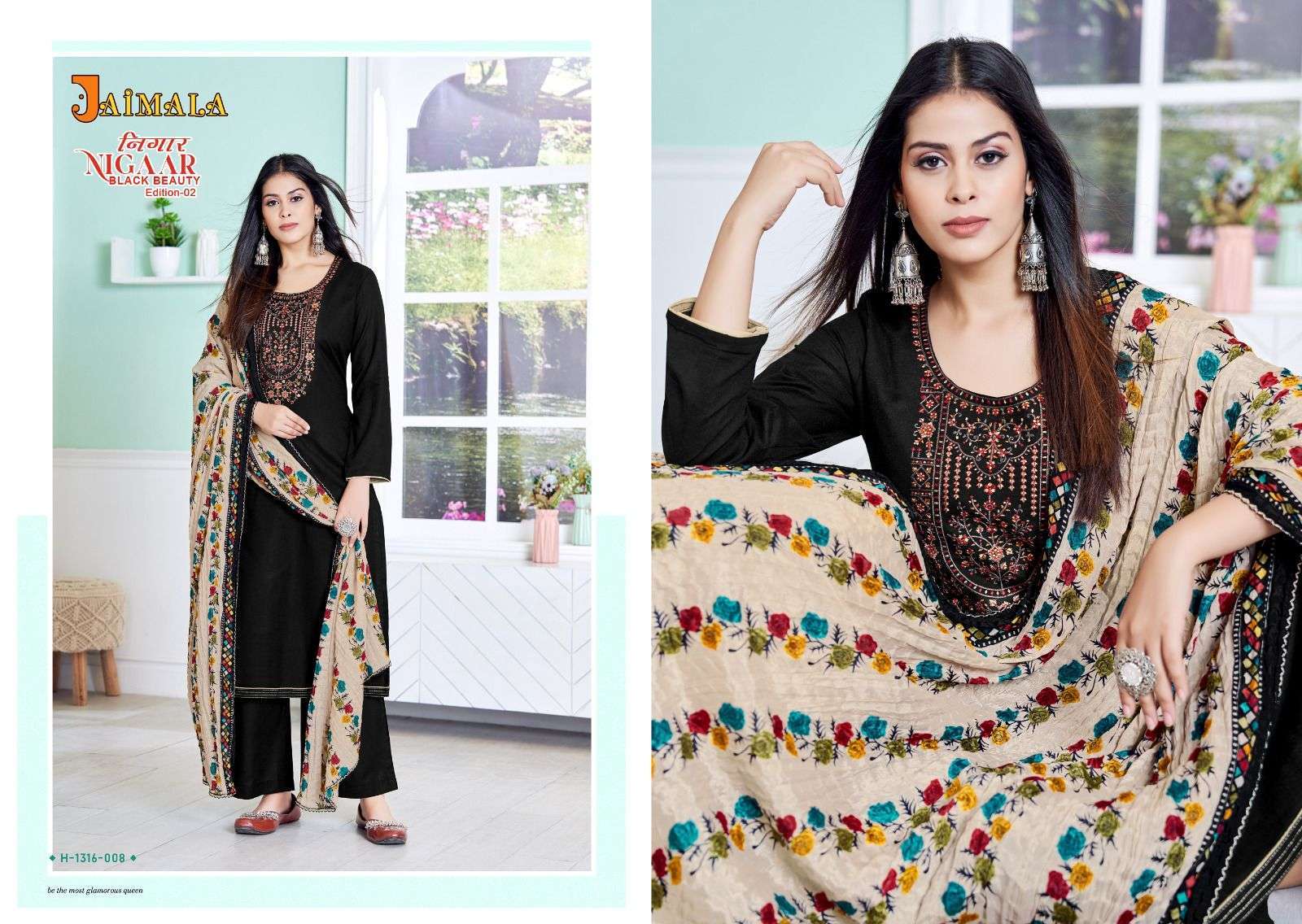 Nigaar Black Beauty Vol-2 By Jaimala 1316-001 To 1316-006 Series Designer Suits Collection Beautiful Stylish Colorful Fancy Party Wear & Occasional Wear Rayon Slub Dresses At Wholesale Price