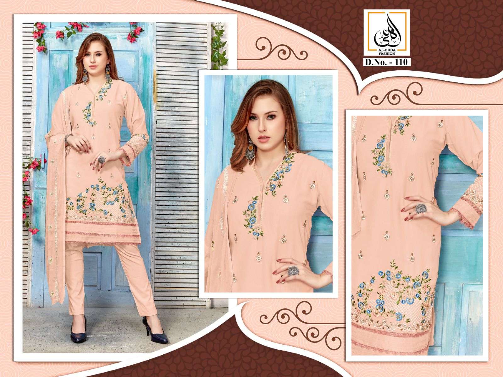Al-Huda Hit Design 110 Colours By Al-Huda 110-A To 110-B Series Pakistani Suits Beautiful Fancy Colorful Stylish Party Wear & Occasional Wear Pure Georgette Embroidery Dresses At Wholesale Price
