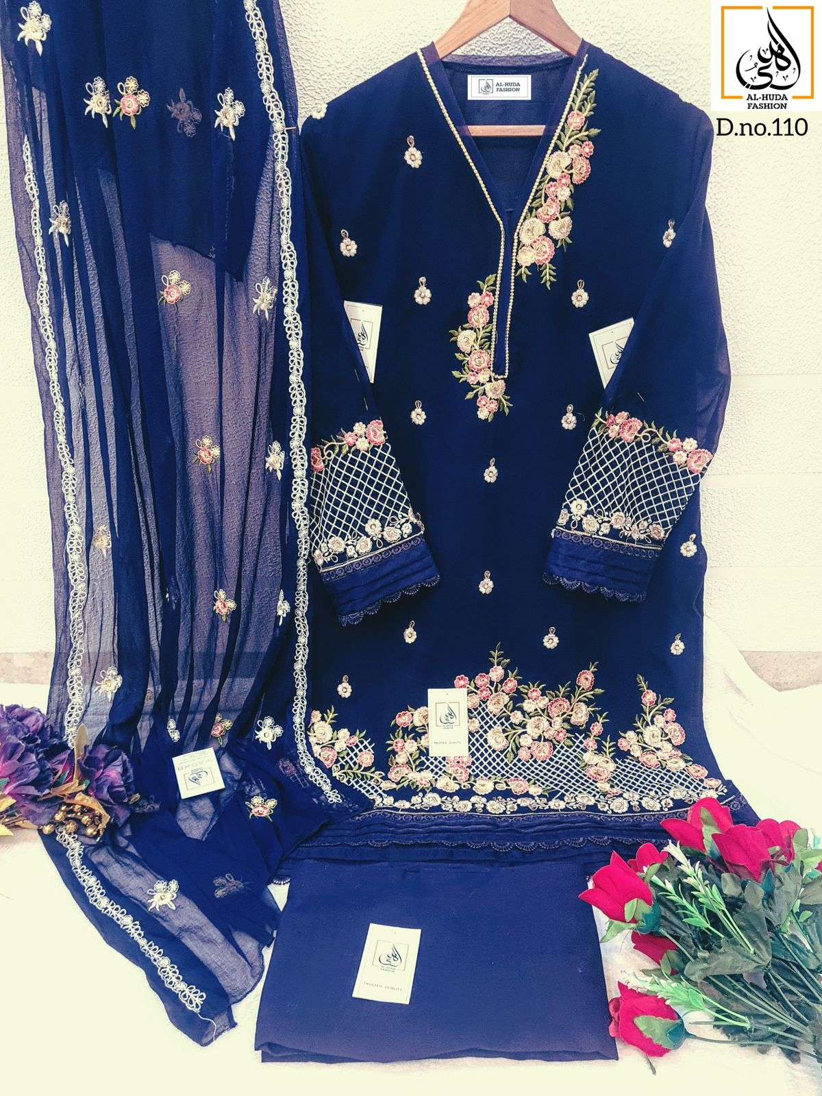 Al-Huda Hit Design 110 Colours By Al-Huda 110-A To 110-B Series Pakistani Suits Beautiful Fancy Colorful Stylish Party Wear & Occasional Wear Pure Georgette Embroidery Dresses At Wholesale Price