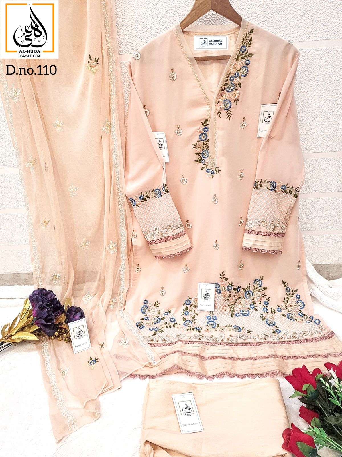Al-Huda Hit Design 110 Colours By Al-Huda 110-A To 110-B Series Pakistani Suits Beautiful Fancy Colorful Stylish Party Wear & Occasional Wear Pure Georgette Embroidery Dresses At Wholesale Price