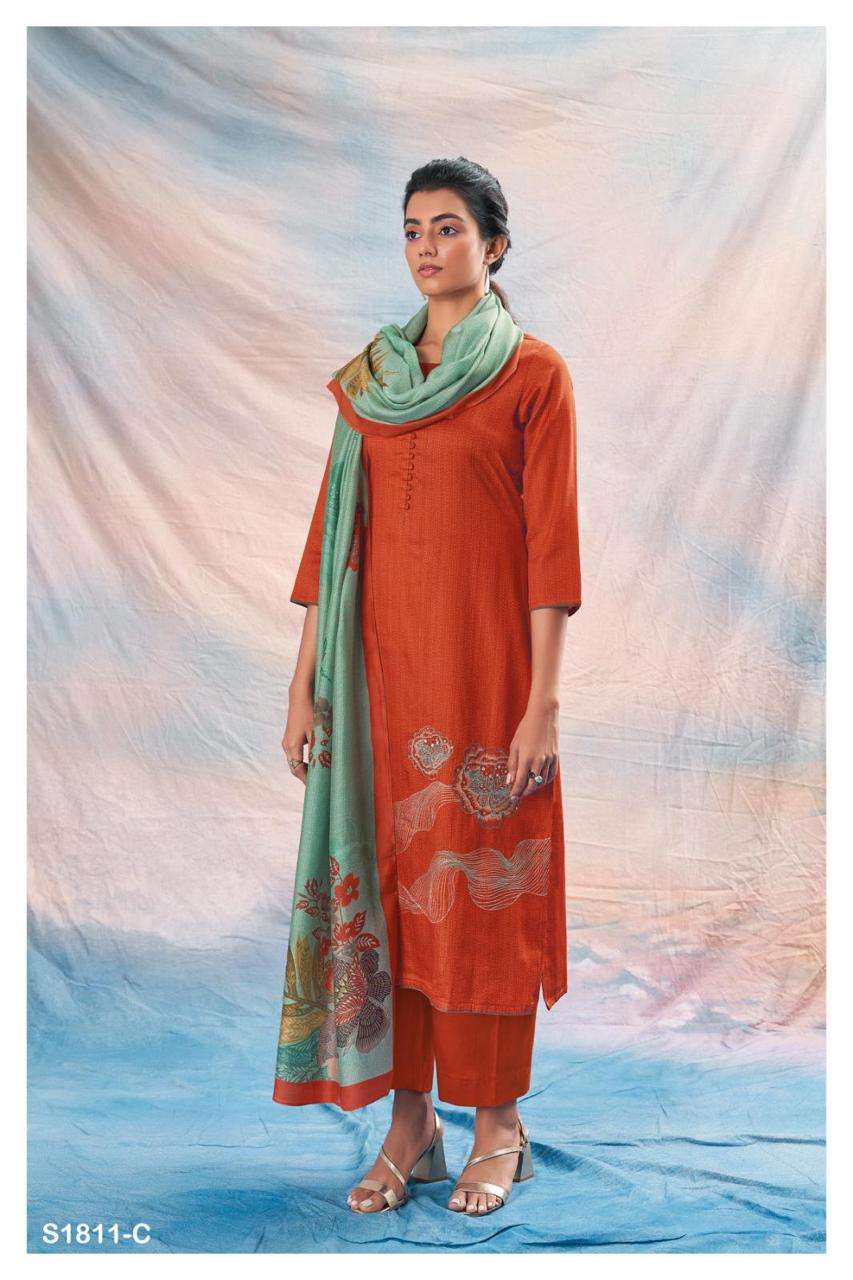 Raquel-1811 By Ganga Fashion 1811-A To 1811-D Series Beautiful Stylish Festive Suits Fancy Colorful Casual Wear & Ethnic Wear & Ready To Wear Cotton Silk Dresses At Wholesale Price