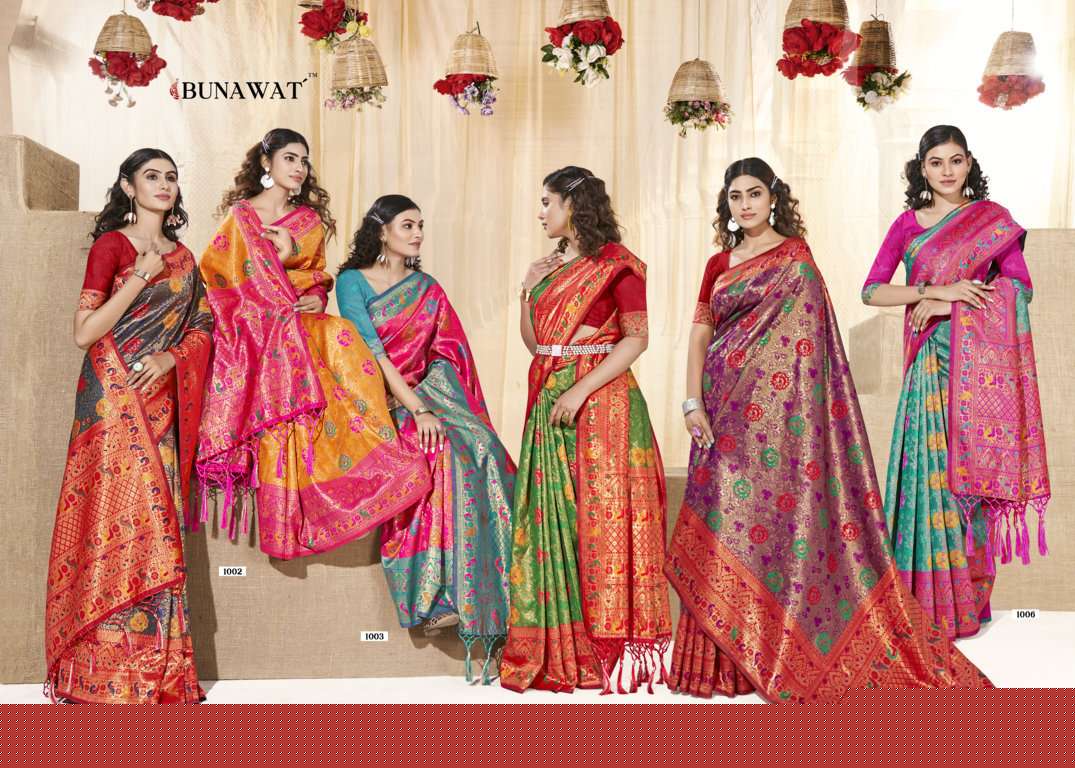 Karigiri By Bunawat 1001 To 1006 Series Indian Traditional Wear Collection Beautiful Stylish Fancy Colorful Party Wear & Occasional Wear Kanjivaram Silk Sarees At Wholesale Price