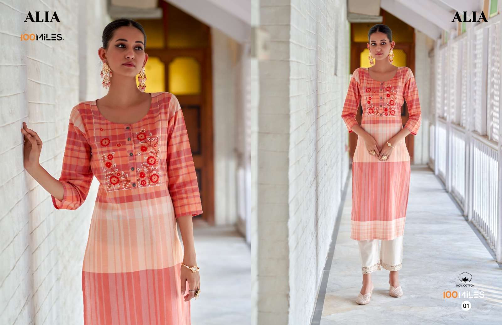 Alia By 100 Miles 01 To 04 Series Designer Stylish Fancy Colorful Beautiful Party Wear & Ethnic Wear Collection Pure Cotton Embroidered Kurtis At Wholesale Price