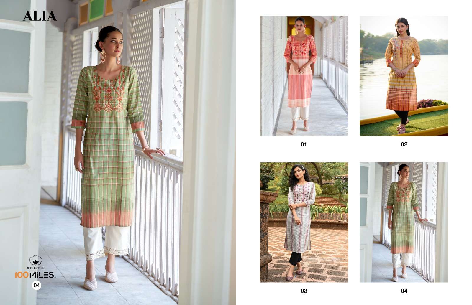 Alia By 100 Miles 01 To 04 Series Designer Stylish Fancy Colorful Beautiful Party Wear & Ethnic Wear Collection Pure Cotton Embroidered Kurtis At Wholesale Price