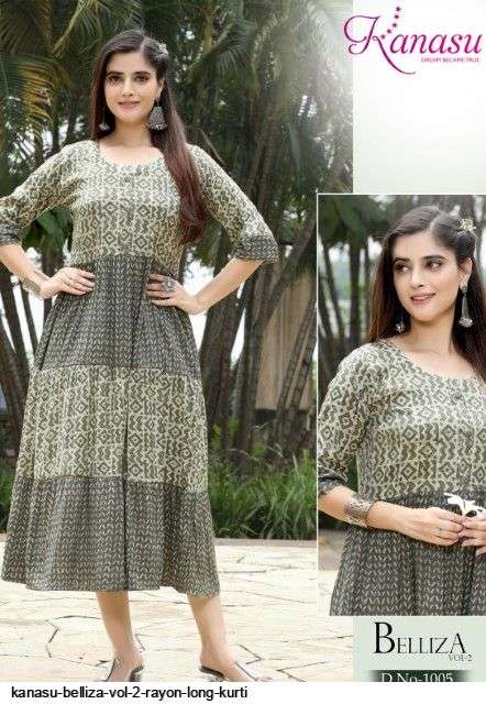 Belliza Vol-2 By Kanasu 1001 To 1008 Series Designer Stylish Fancy Colorful Beautiful Party Wear & Ethnic Wear Collection Rayon Print Kurtis At Wholesale Price