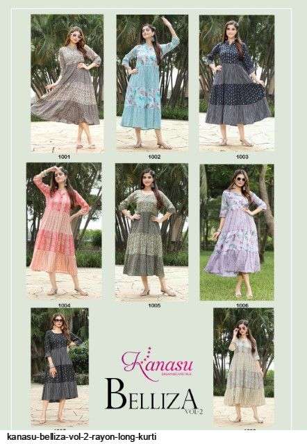Belliza Vol-2 By Kanasu 1001 To 1008 Series Designer Stylish Fancy Colorful Beautiful Party Wear & Ethnic Wear Collection Rayon Print Kurtis At Wholesale Price