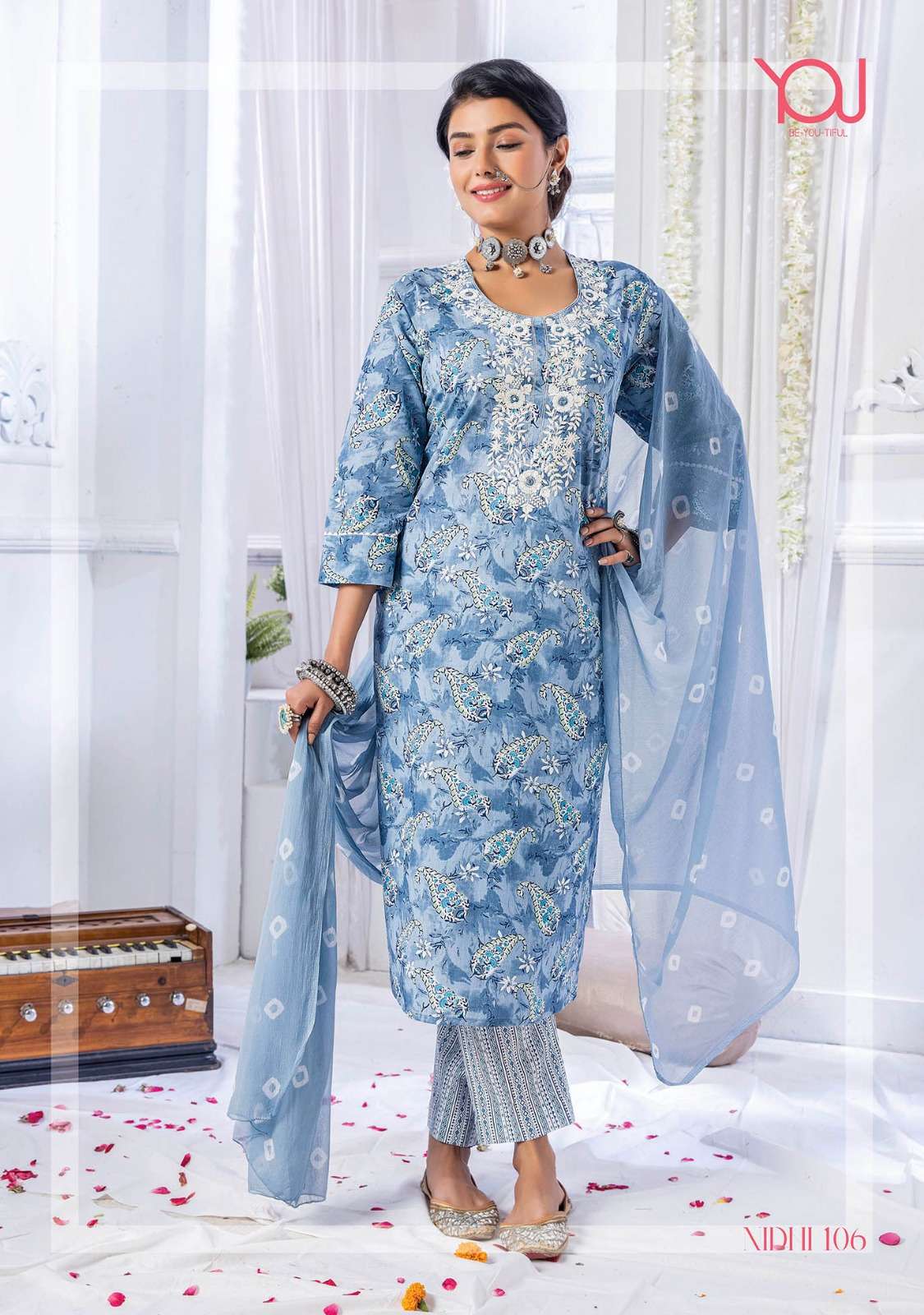 Nidhi By You 101 To 109 Series Designer Festive Suits Beautiful Fancy Stylish Colorful Party Wear & Occasional Wear Pure Cambric Cotton With Work Dresses At Wholesale Price