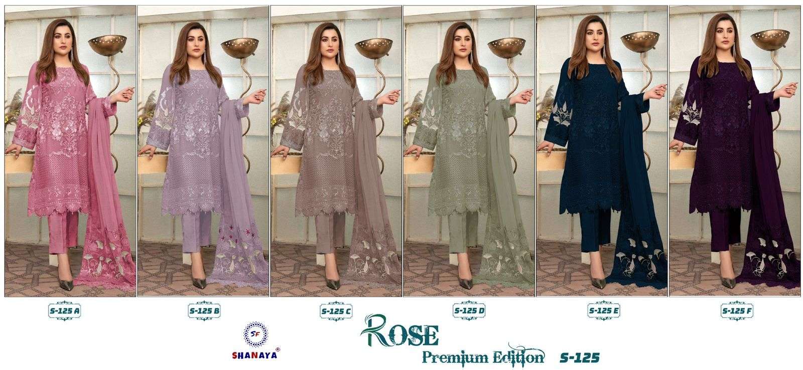 Shanaya Hit Design S-125 Colours By Shanaya Fashion S-125-A To S-125-F Series Pakistani Suits Beautiful Fancy Colorful Stylish Party Wear & Occasional Wear Faux Georgette Embroidery Dresses At Wholesale Price