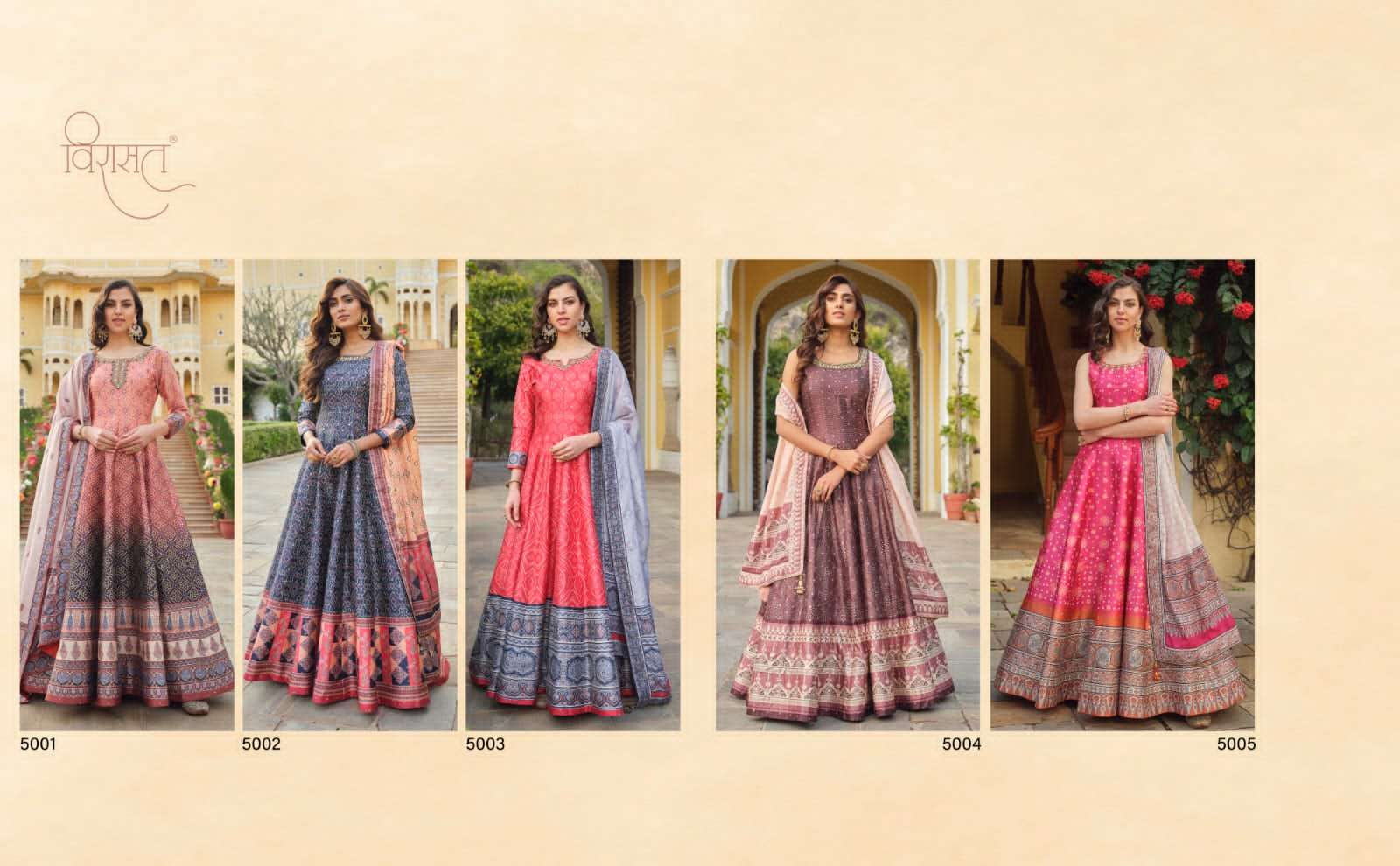 Ratrani By Virasat 5001 To 5005 Series Beautiful Stylish Fancy Colorful Casual Wear & Ethnic Wear Silk Gowns With Dupatta At Wholesale Price