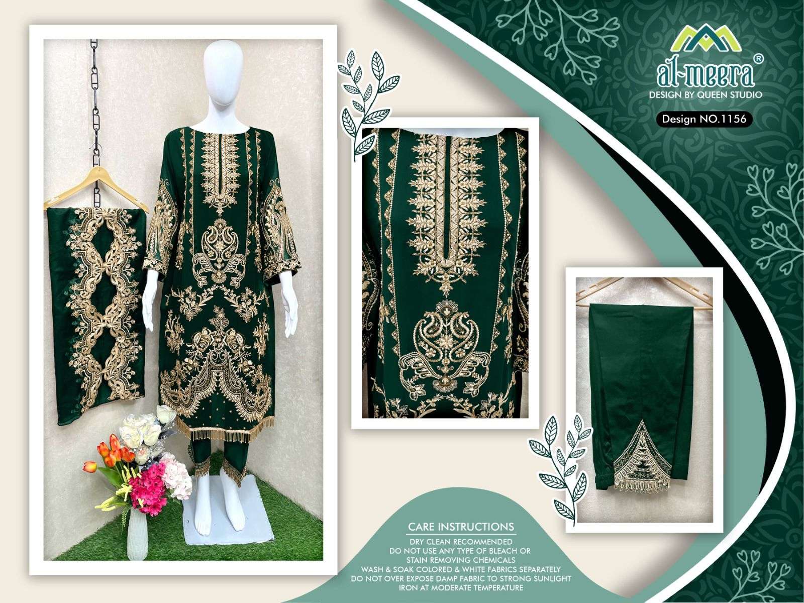 Al-Meera Hit Design 1156 Colours Vol-2 By Al-Meera 1156-E To 1156-H Series Beautiful Suits Stylish Colorful Fancy Casual Wear & Ethnic Wear Faux Georgette Embroidered Dresses At Wholesale Price
