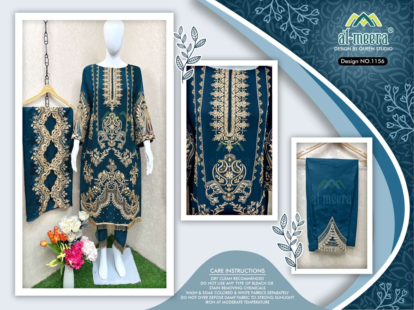 Al-Meera Hit Design 1156 Colours Vol-2 By Al-Meera 1156-E To 1156-H Series Beautiful Suits Stylish Colorful Fancy Casual Wear & Ethnic Wear Faux Georgette Embroidered Dresses At Wholesale Price