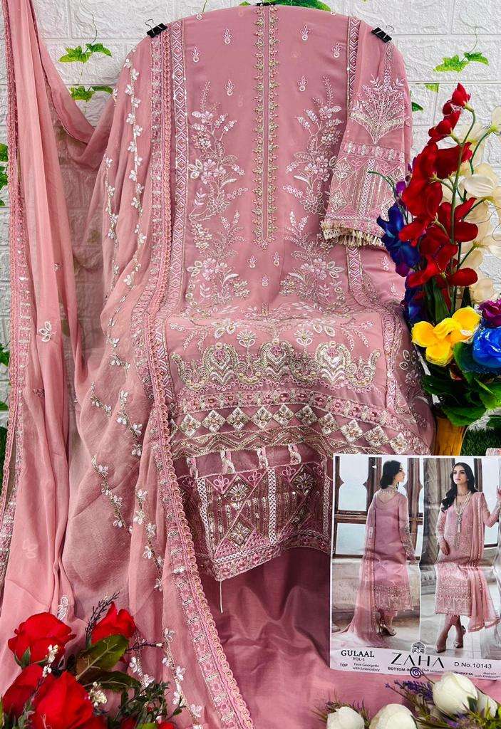 Zaha-10143 By Zaha Designer Pakistani Suits Beautiful Stylish Fancy Colorful Party Wear & Occasional Wear Faux Georgette Embroidered Dresses At Wholesale Price