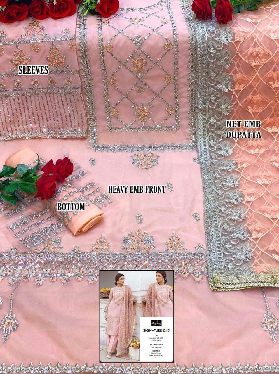 Signature Hit Design 045 By Rawayat Designer Pakistani Suits Collection Beautiful Stylish Colorful Fancy Party Wear & Occasional Wear Faux Georgette Dresses At Wholesale Price