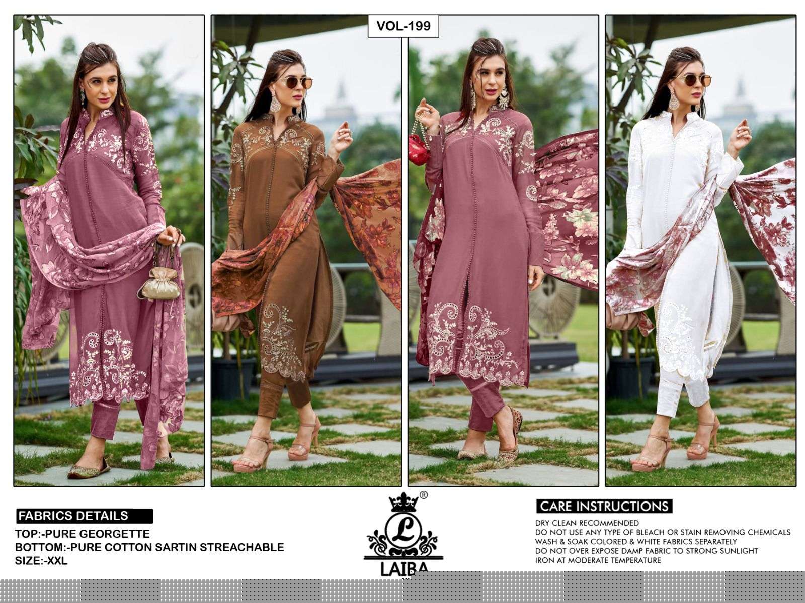 AM Vol-199 By Laiba 199-A To 199-D Series Beautiful Pakistani Suits Colorful Stylish Fancy Casual Wear & Ethnic Wear Pure Georgette Embroidered Dresses At Wholesale Price
