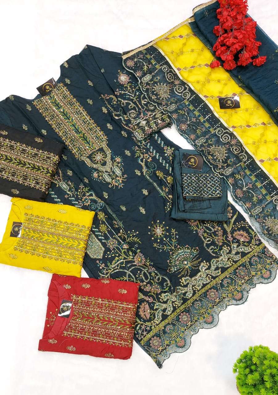 Rose Tex 130 Colours By Rose Tex 130-A To 130-D Series Beautiful Pakistani Suits Stylish Colorful Fancy Casual Wear & Ethnic Wear Pure Organza Embroidered Dresses At Wholesale Price