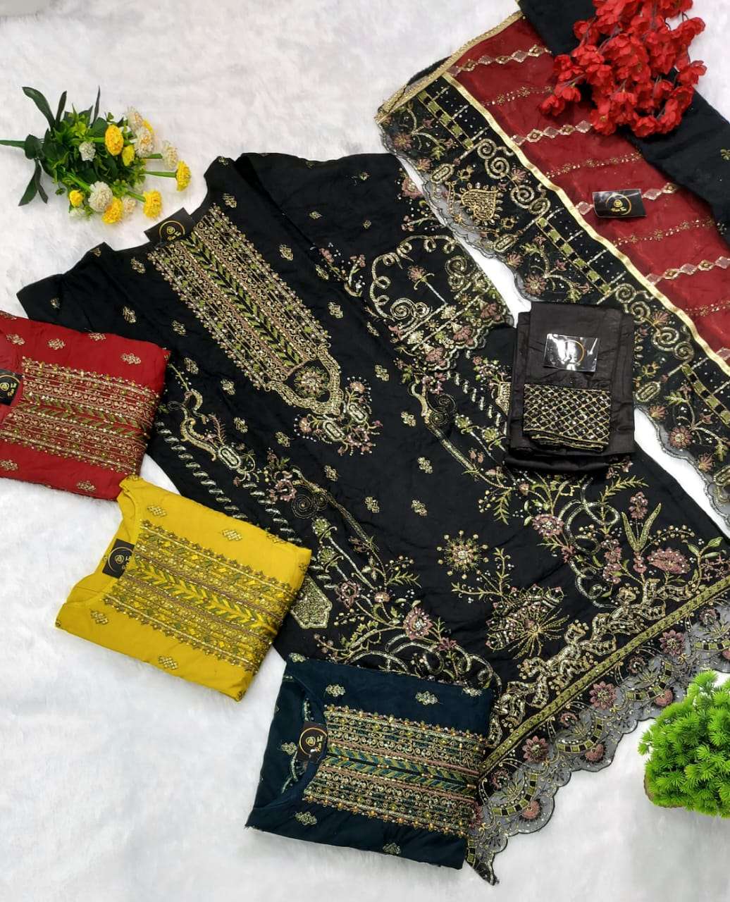 Rose Tex 130 Colours By Rose Tex 130-A To 130-D Series Beautiful Pakistani Suits Stylish Colorful Fancy Casual Wear & Ethnic Wear Pure Organza Embroidered Dresses At Wholesale Price