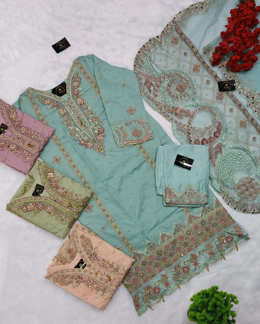 Rose Tex 136 Colours By Rose Tex 136-A To 136-D Series Beautiful Pakistani Suits Stylish Colorful Fancy Casual Wear & Ethnic Wear Pure Organza Embroidered Dresses At Wholesale Price