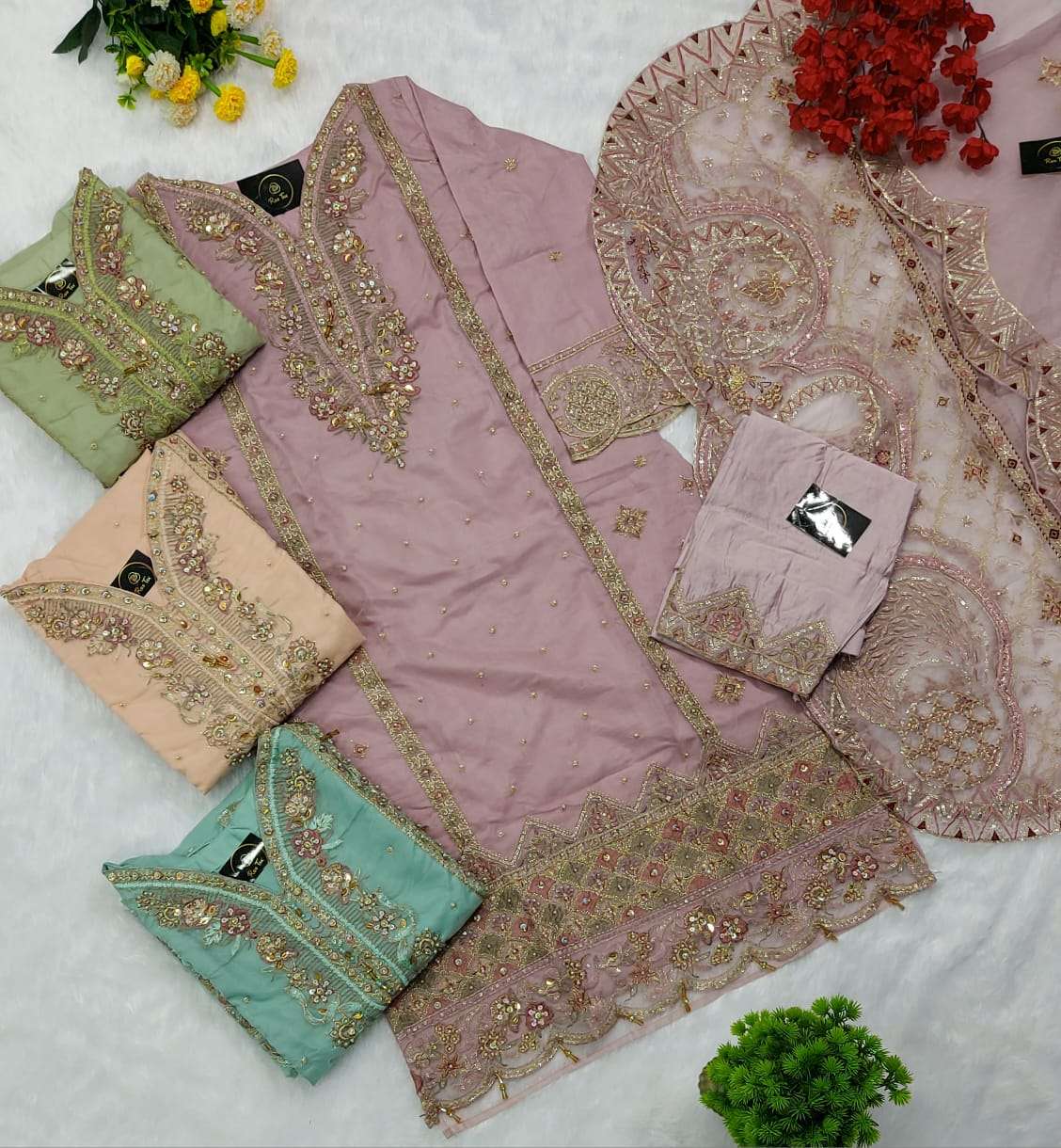 Rose Tex 136 Colours By Rose Tex 136-A To 136-D Series Beautiful Pakistani Suits Stylish Colorful Fancy Casual Wear & Ethnic Wear Pure Organza Embroidered Dresses At Wholesale Price