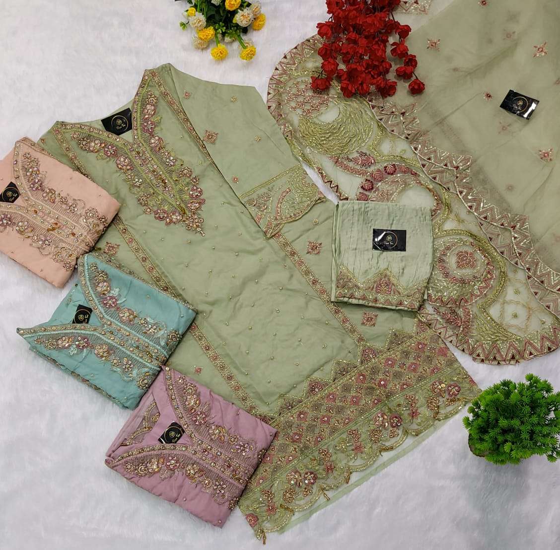 Rose Tex 136 Colours By Rose Tex 136-A To 136-D Series Beautiful Pakistani Suits Stylish Colorful Fancy Casual Wear & Ethnic Wear Pure Organza Embroidered Dresses At Wholesale Price